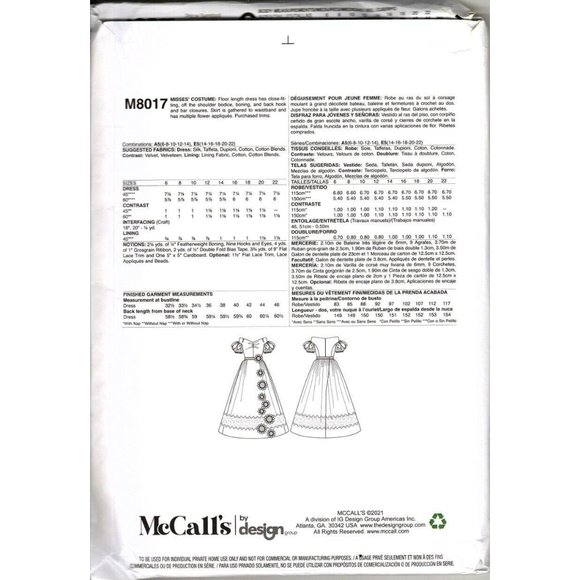 McCalls M8017 Misses 14 to 22 Full Length Southern Gown Pattern New - Picture 2 of 2